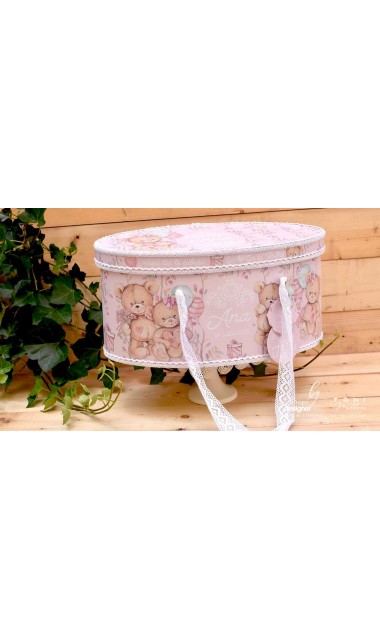 Trusou botez cu ursuleti roz si broderie personalizata Teddy Bear Pink 12